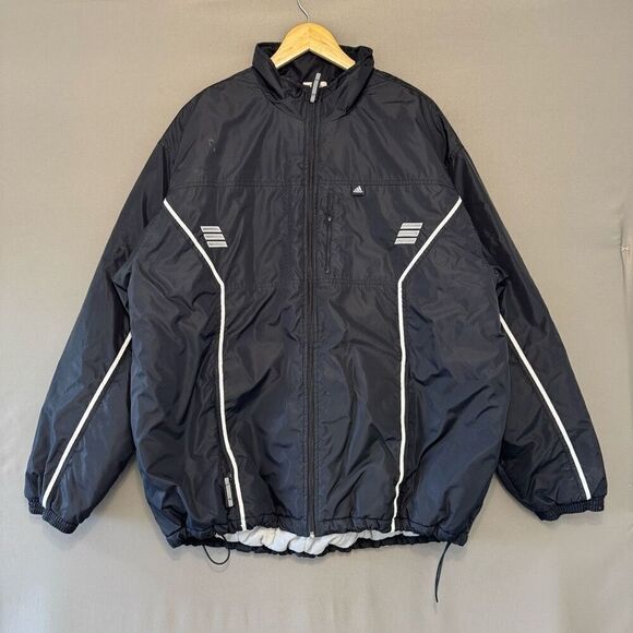 Adidas Men’s Black Zip Up Puffy Jacket Size XL Winter Style Nylon Polyester - Picture 1 of 13